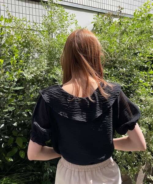 MAJESTIC LEGON（マジェスティックレゴン）の「レディbig襟ブラウス（シャツ/ブラウス・レディース・ライトグリーン/オフホワイト/イエロー/ブラック・SMALL/MEDIUM）」の14枚目の写真