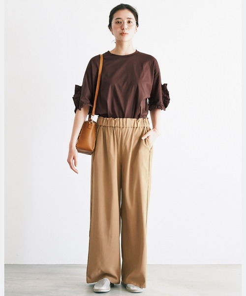 avecmoi（アヴェクモワ）の「【佐藤かなさんプロデュース】 アヴェクモワ　ドレープワイドパンツ〈ライトキャメル〉（その他パンツ・レディース・キャメル・LARGE/MEDIUM/X-LARGE/SMALL）」の9枚目の写真