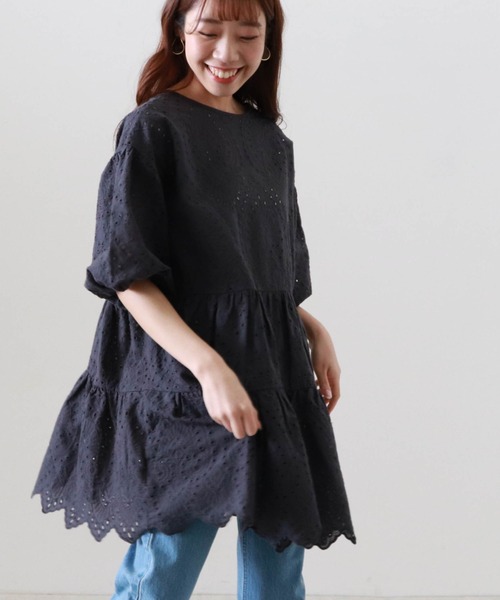 Cheek（チーク）の「コットンレースティアードチュニック（チュニック・レディース・オフホワイト/チャコールグレー/パープル・FREE）」の8枚目の写真