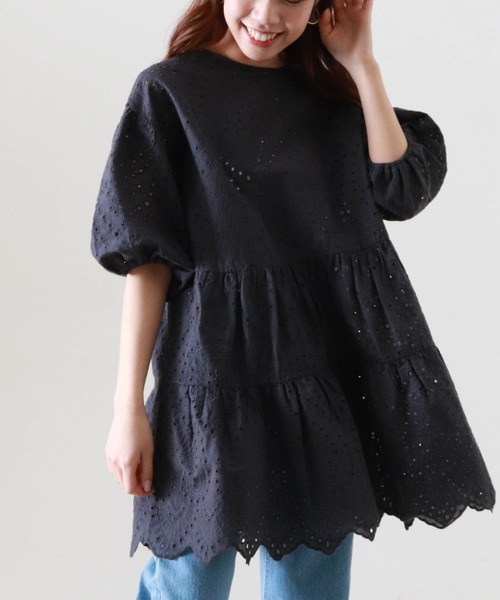 Cheek（チーク）の「コットンレースティアードチュニック（チュニック・レディース・オフホワイト/チャコールグレー/パープル・FREE）」の18枚目の写真