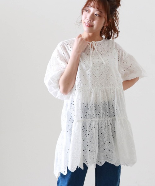 Cheek（チーク）の「コットンレースティアードチュニック（チュニック・レディース・オフホワイト/チャコールグレー/パープル・FREE）」の5枚目の写真