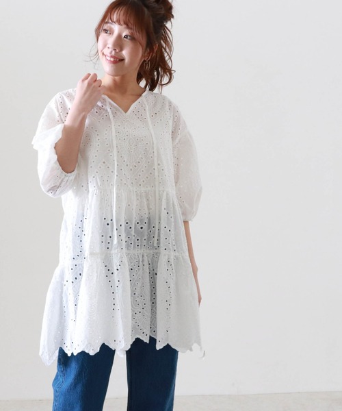 Cheek（チーク）の「コットンレースティアードチュニック（チュニック・レディース・オフホワイト/チャコールグレー/パープル・FREE）」の12枚目の写真