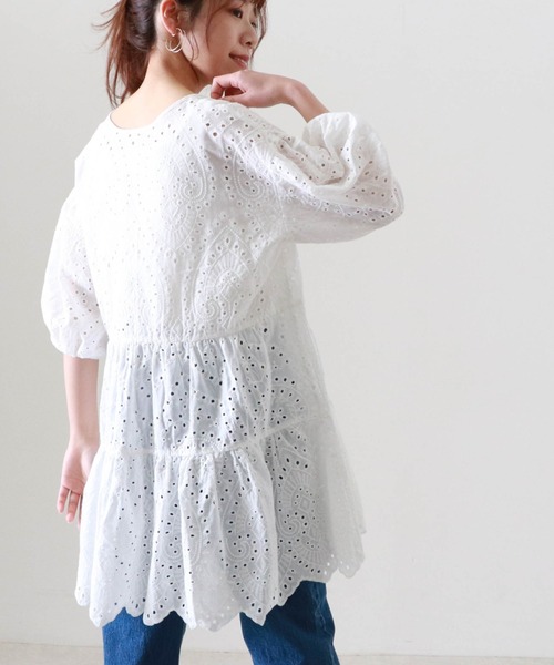 Cheek（チーク）の「コットンレースティアードチュニック（チュニック・レディース・オフホワイト/チャコールグレー/パープル・FREE）」の7枚目の写真