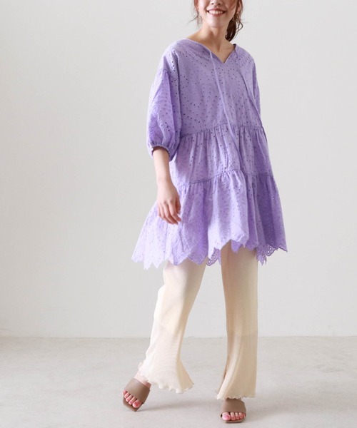 Cheek（チーク）の「コットンレースティアードチュニック（チュニック・レディース・オフホワイト/チャコールグレー/パープル・FREE）」の6枚目の写真