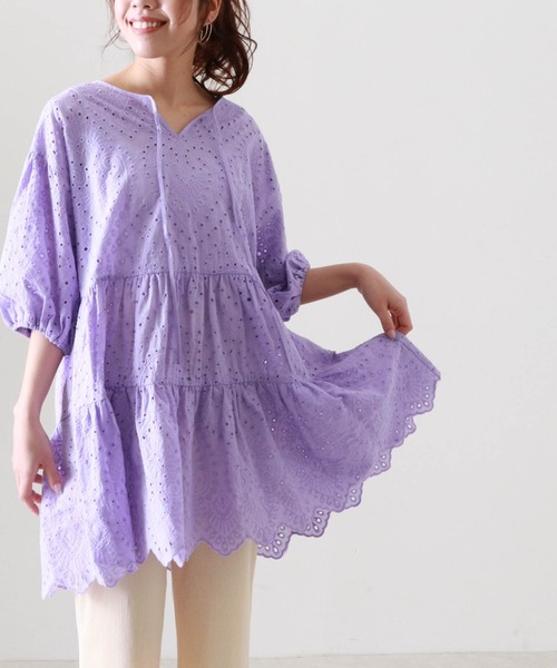 Cheek（チーク）の「コットンレースティアードチュニック（チュニック・レディース・オフホワイト/チャコールグレー/パープル・FREE）」の10枚目の写真