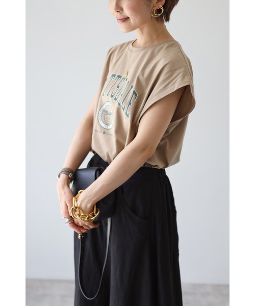 Bonjour Sagan（ボンジュールサガン）の「カレッジフレンチスリーブプルオーバー（Tシャツ/カットソー・レディース・ネイビー/アイボリー/ブラック/ベージュ・FREE）」の3枚目の写真