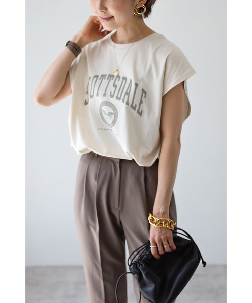 Bonjour Sagan（ボンジュールサガン）の「カレッジフレンチスリーブプルオーバー（Tシャツ/カットソー・レディース・ネイビー/アイボリー/ブラック/ベージュ・FREE）」の2枚目の写真