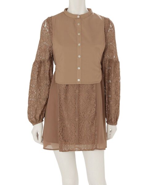 MERCURYDUO(マーキュリーデュオ)の「ボリュームスリーブレースコンビチュニック(シャツ/ブラウス・レディース・ブラウン/オフホワイト/ベージュ・FREE)」の3枚目の写真