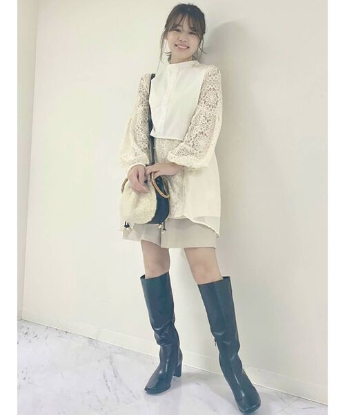 MERCURYDUO(マーキュリーデュオ)の「ボリュームスリーブレースコンビチュニック(シャツ/ブラウス・レディース・ブラウン/オフホワイト/ベージュ・FREE)」の4枚目の写真