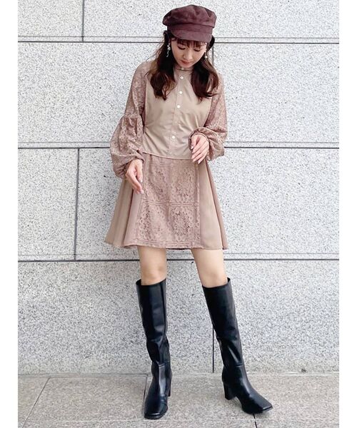 MERCURYDUO(マーキュリーデュオ)の「ボリュームスリーブレースコンビチュニック(シャツ/ブラウス・レディース・ブラウン/オフホワイト/ベージュ・FREE)」の12枚目の写真