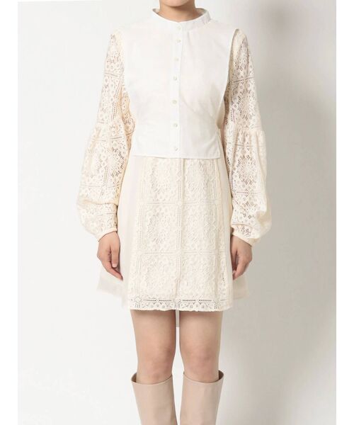 MERCURYDUO(マーキュリーデュオ)の「ボリュームスリーブレースコンビチュニック(シャツ/ブラウス・レディース・ブラウン/オフホワイト/ベージュ・FREE)」の16枚目の写真