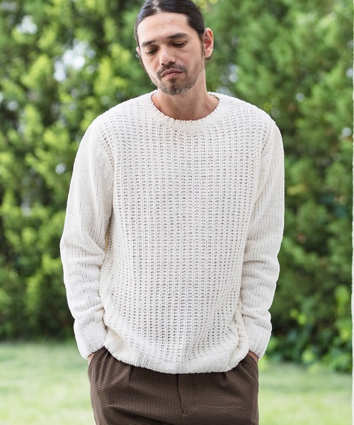 CAMBIO（カンビオ）の「mn2402-畦編×天竺編3GGモールCNニット（ニット/セーター・メンズ・ブラック/オフホワイト・LL/M/L）」の3枚目の写真