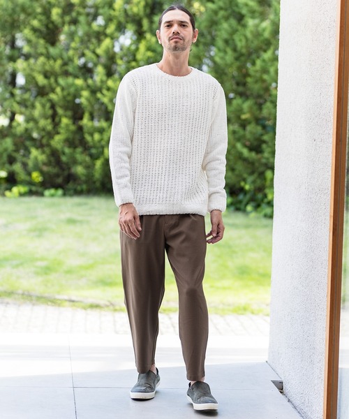 CAMBIO（カンビオ）の「mn2402-畦編×天竺編3GGモールCNニット（ニット/セーター・メンズ・ブラック/オフホワイト・LL/M/L）」の6枚目の写真