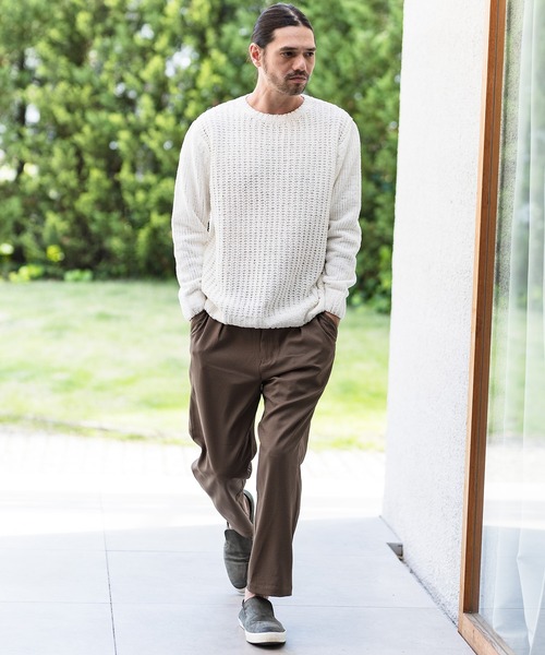 CAMBIO（カンビオ）の「mn2402-畦編×天竺編3GGモールCNニット（ニット/セーター・メンズ・ブラック/オフホワイト・LL/M/L）」の7枚目の写真