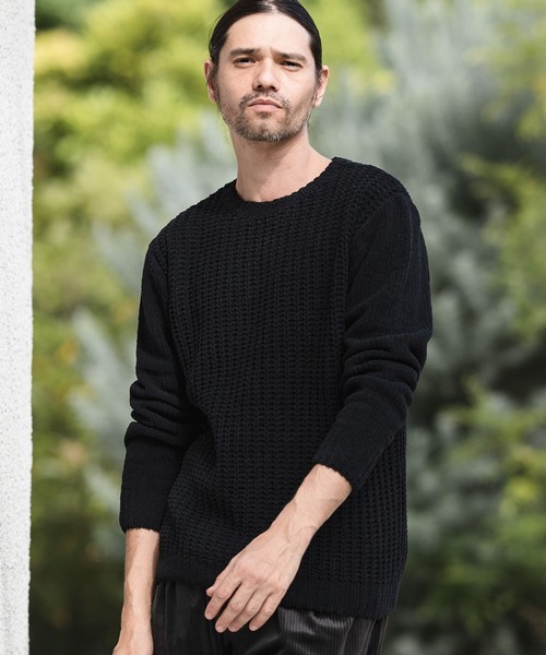 CAMBIO（カンビオ）の「mn2402-畦編×天竺編3GGモールCNニット（ニット/セーター・メンズ・ブラック/オフホワイト・LL/M/L）」の8枚目の写真