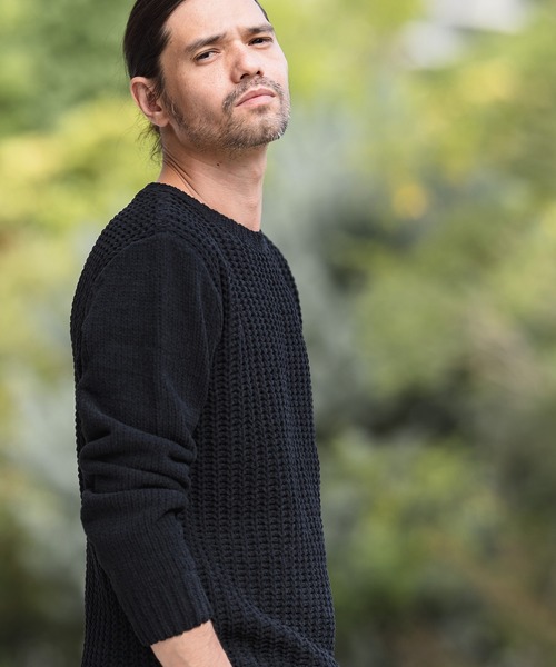 CAMBIO（カンビオ）の「mn2402-畦編×天竺編3GGモールCNニット（ニット/セーター・メンズ・ブラック/オフホワイト・LL/M/L）」の9枚目の写真