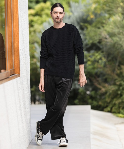 CAMBIO（カンビオ）の「mn2402-畦編×天竺編3GGモールCNニット（ニット/セーター・メンズ・ブラック/オフホワイト・LL/M/L）」の10枚目の写真