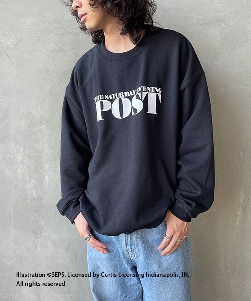 JEANS FACTORY （ジーンズファクトリー）の「[THE SATURDAY EVENING POST/サタデーイブニングポスト] 別注 ビッグシルエット POST プリントスウェット（スウェット・レディース・ブラック/ベージュ・M/L/S）」の8枚目の写真