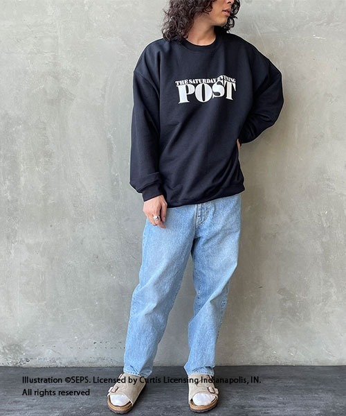 JEANS FACTORY （ジーンズファクトリー）の「[THE SATURDAY EVENING POST/サタデーイブニングポスト] 別注 ビッグシルエット POST プリントスウェット（スウェット・レディース・ブラック/ベージュ・M/L/S）」の3枚目の写真