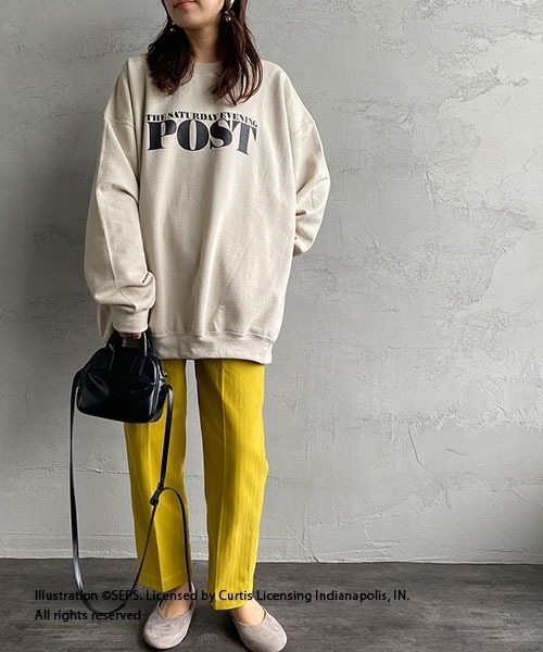 JEANS FACTORY （ジーンズファクトリー）の「[THE SATURDAY EVENING POST/サタデーイブニングポスト] 別注 ビッグシルエット POST プリントスウェット（スウェット・レディース・ブラック/ベージュ・M/L/S）」の5枚目の写真
