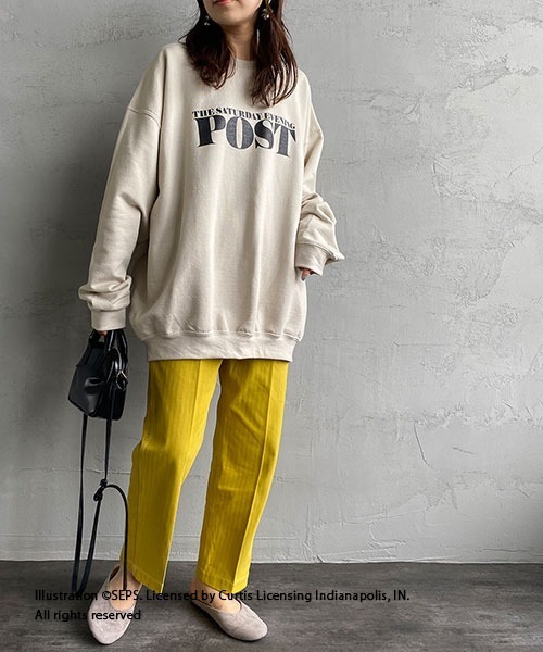 JEANS FACTORY （ジーンズファクトリー）の「[THE SATURDAY EVENING POST/サタデーイブニングポスト] 別注 ビッグシルエット POST プリントスウェット（スウェット・レディース・ブラック/ベージュ・M/L/S）」の18枚目の写真