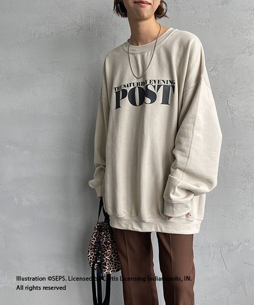 JEANS FACTORY （ジーンズファクトリー）の「[THE SATURDAY EVENING POST/サタデーイブニングポスト] 別注 ビッグシルエット POST プリントスウェット（スウェット・レディース・ブラック/ベージュ・M/L/S）」の21枚目の写真