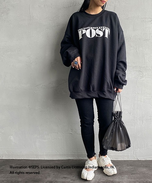 JEANS FACTORY （ジーンズファクトリー）の「[THE SATURDAY EVENING POST/サタデーイブニングポスト] 別注 ビッグシルエット POST プリントスウェット（スウェット・レディース・ブラック/ベージュ・M/L/S）」の4枚目の写真