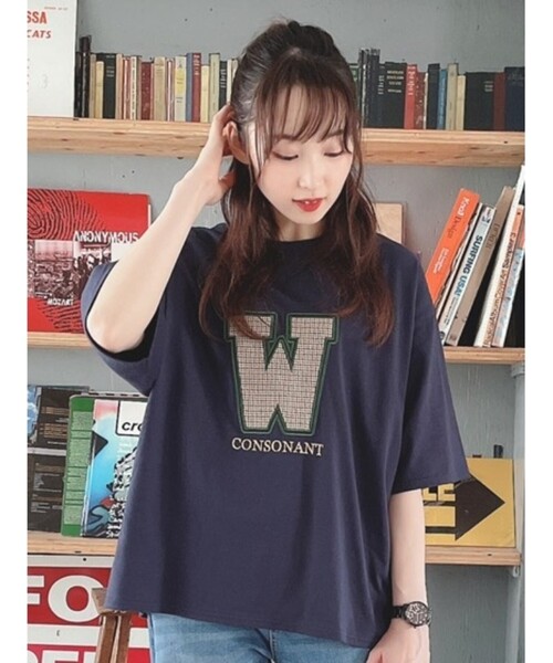 Cutie Blonde(キューティーブロンド)の「◆【S-L】チェックアップリケプルオーバー(Tシャツ/カットソー・レディース・ボルドー/ダークグリーン/ベージュ/ネイビー・02/03/01)」の3枚目の写真