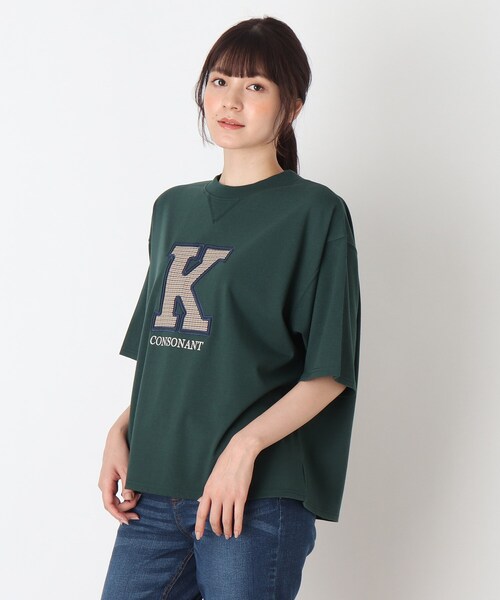 Cutie Blonde(キューティーブロンド)の「◆【S-L】チェックアップリケプルオーバー(Tシャツ/カットソー・レディース・ボルドー/ダークグリーン/ベージュ/ネイビー・02/03/01)」の1枚目の写真