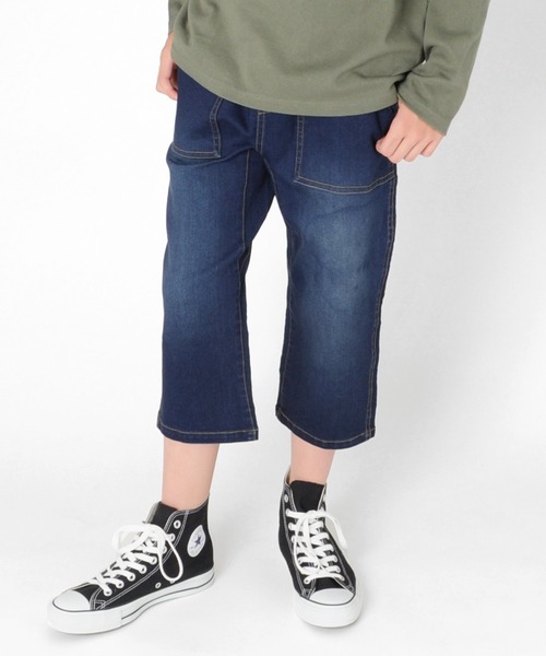 GLAZOS（グラソス）の「[テーパード]スーパーストレッチデニム・ベイカーポケットベルトデザイン７分丈パンツ（デニムパンツ・キッズ・インディゴブルー/ブルー・130cm/140cm/150cm/160cm/170cm）」の2枚目の写真