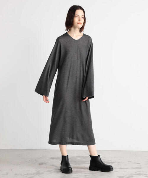 当日出荷 ダブルフェイスジャージー ベルスリーブワンピース 上質で快適