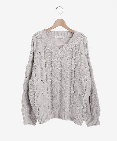 MAJESTIC LEGON(マジェスティックレゴン)の「マシュマロモールVネックニット(ニット/セーター・レディース・ブラック/グレー/アイボリー/ピンクベージュ・MEDIUM)」の1枚目の写真