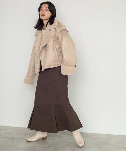 w closet（ダブルクローゼット）の「エコスエードムートンW前ショートジャケット（ムートンコート・レディース・ブラック/モカ/ライトベージュ・FREE）」の8枚目の写真