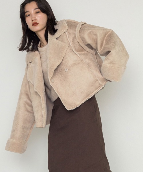 w closet（ダブルクローゼット）の「エコスエードムートンW前ショートジャケット（ムートンコート・レディース・ブラック/モカ/ライトベージュ・FREE）」の15枚目の写真