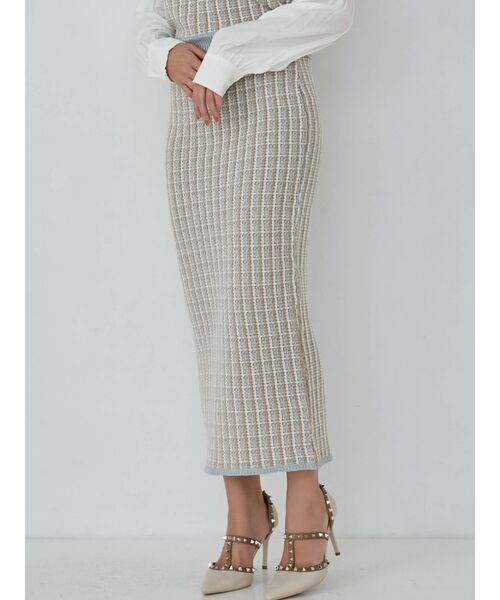 RESEXXY（リゼクシー）の「ツイードニットタイトスカート【セットアップ着用可能】（スカート・レディース・ブラック/ブルー/ブラウン・FREE）」の3枚目の写真