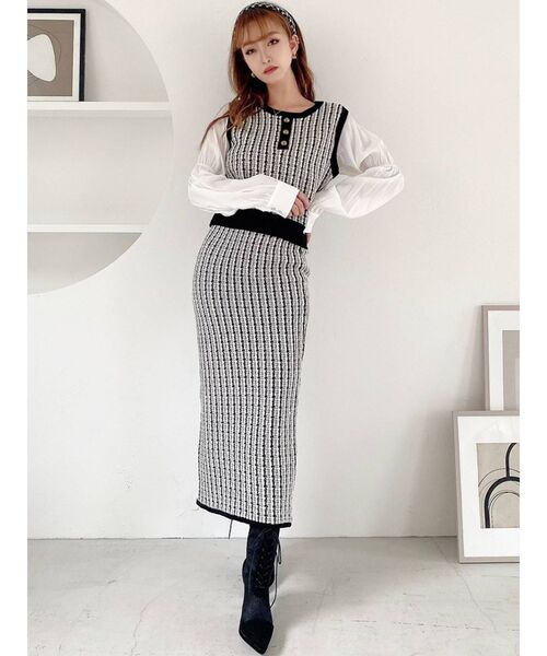 RESEXXY（リゼクシー）の「ツイードニットタイトスカート【セットアップ着用可能】（スカート・レディース・ブラック/ブルー/ブラウン・FREE）」の6枚目の写真