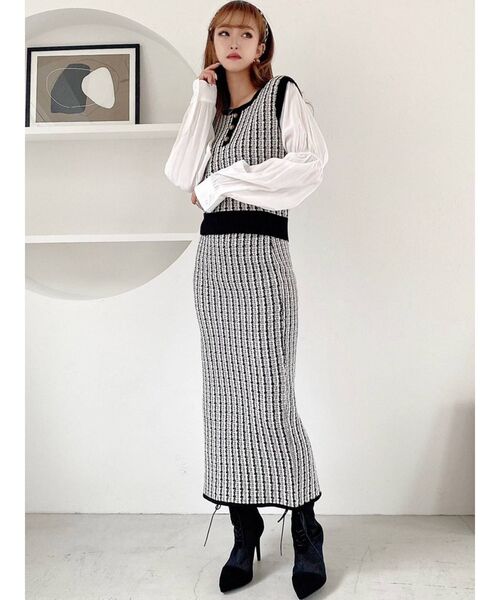 RESEXXY（リゼクシー）の「ツイードニットタイトスカート【セットアップ着用可能】（スカート・レディース・ブラック/ブルー/ブラウン・FREE）」の7枚目の写真