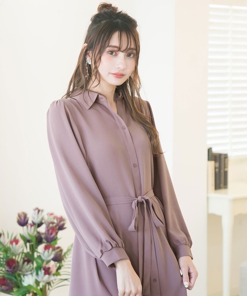 Newlyme（ニューリーミー）の「フィッシュテールロングシャツワンピース（ワンピース・レディース・ブラック/ベージュ/パープル/グレー/ブルー/ボルドー・MEDIUM/LARGE/X-LARGE）」の5枚目の写真