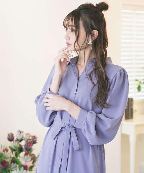 Newlyme（ニューリーミー）の「フィッシュテールロングシャツワンピース（ワンピース・レディース・ブラック/ベージュ/パープル/グレー/ブルー/ボルドー・MEDIUM/LARGE/X-LARGE）」の4枚目の写真