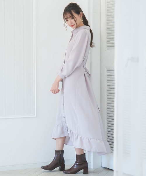 Newlyme（ニューリーミー）の「フィッシュテールロングシャツワンピース（ワンピース・レディース・ブラック/ベージュ/パープル/グレー/ブルー/ボルドー・MEDIUM/LARGE/X-LARGE）」の15枚目の写真