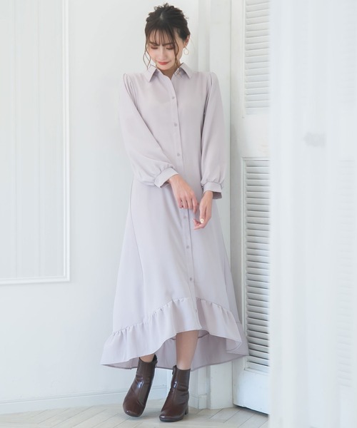 Newlyme（ニューリーミー）の「フィッシュテールロングシャツワンピース（ワンピース・レディース・ブラック/ベージュ/パープル/グレー/ブルー/ボルドー・MEDIUM/LARGE/X-LARGE）」の7枚目の写真