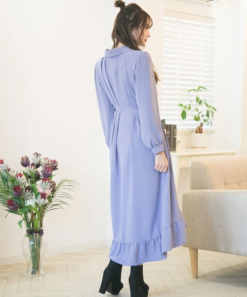 Newlyme（ニューリーミー）の「フィッシュテールロングシャツワンピース（ワンピース・レディース・ブラック/ベージュ/パープル/グレー/ブルー/ボルドー・MEDIUM/LARGE/X-LARGE）」の8枚目の写真