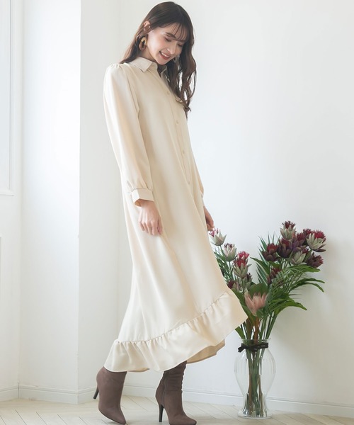 Newlyme（ニューリーミー）の「フィッシュテールロングシャツワンピース（ワンピース・レディース・ブラック/ベージュ/パープル/グレー/ブルー/ボルドー・MEDIUM/LARGE/X-LARGE）」の21枚目の写真