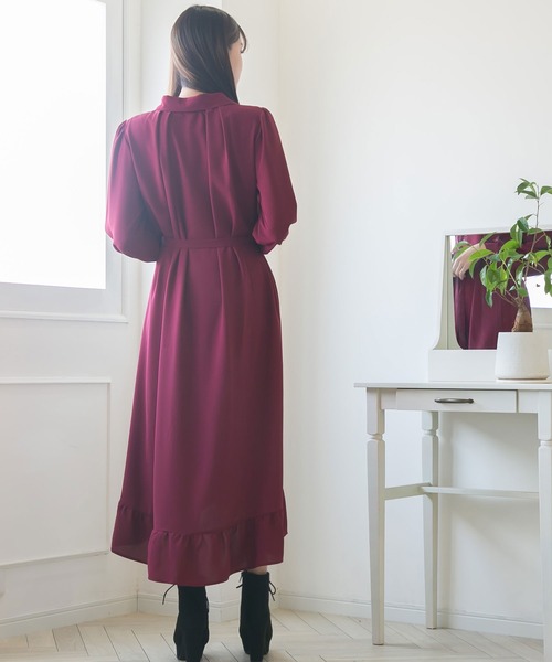 Newlyme（ニューリーミー）の「フィッシュテールロングシャツワンピース（ワンピース・レディース・ブラック/ベージュ/パープル/グレー/ブルー/ボルドー・MEDIUM/LARGE/X-LARGE）」の9枚目の写真