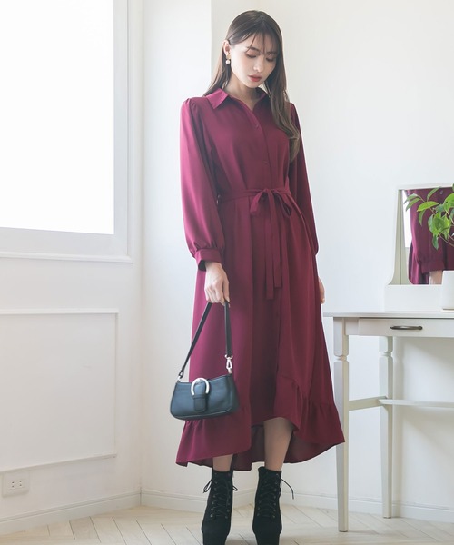 Newlyme（ニューリーミー）の「フィッシュテールロングシャツワンピース（ワンピース・レディース・ブラック/ベージュ/パープル/グレー/ブルー/ボルドー・MEDIUM/LARGE/X-LARGE）」の13枚目の写真