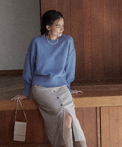 Cheek（チーク）の「ドロップショルダークルーニット（ニット/セーター・レディース・イエロー/ブルー/チャコールグレー/グレイッシュベージュ・MEDIUM）」の19枚目の写真