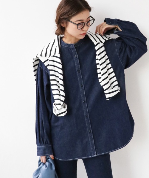 JOURNAL STANDARD relume（ジャーナルスタンダード　レリューム）の「デニムボリュームスリーブブラウス◆（シャツ/ブラウス・レディース・ネイビー・FREE）」の7枚目の写真