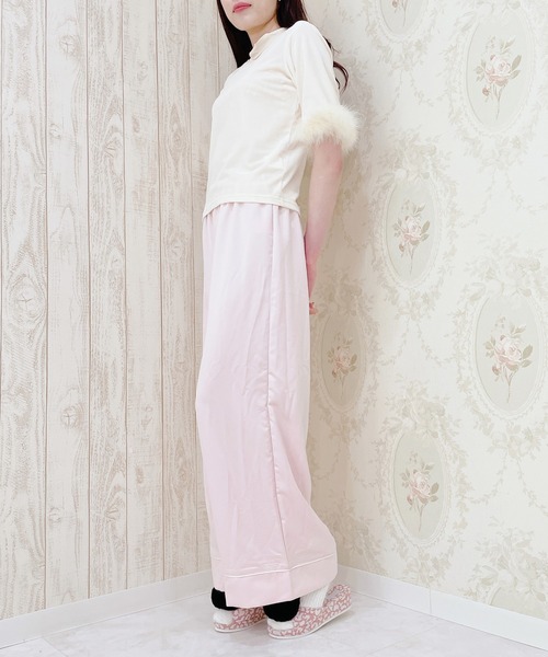 lilLilly（リルリリー）の「パイピングロングパンツ（ルームウェア/パジャマ・レディース・ピンク/ブルー/ホワイト系その他/ブラック系その他・FREE）」の6枚目の写真