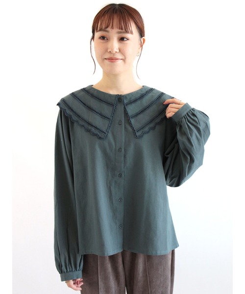 ehka sopo（エヘカソポ）の「スカラップレース衿ブラウス（シャツ/ブラウス・レディース・オフホワイト/キナリ/グリーン/ブラック・ﾌﾘ-）」の4枚目の写真