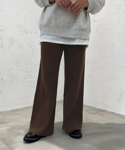 apres jour mignon(アプレジュールミニョン)の「リブニットパンツ【ZOZOTOWN限定アイテム】(その他パンツ・レディース・杢グレー/ダークブラウン/ブラック/ライトベージュ・SMALL/X-LARGE/MEDIUM)」の3枚目の写真